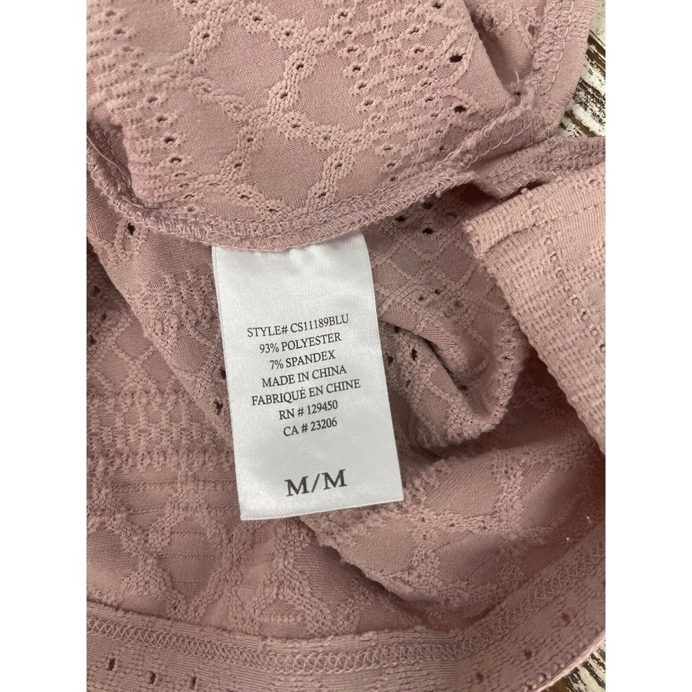 Como Blu Womens Medium Blouse‎ Tie Front Pink Eyelet Shirt - Picture 9 of 10